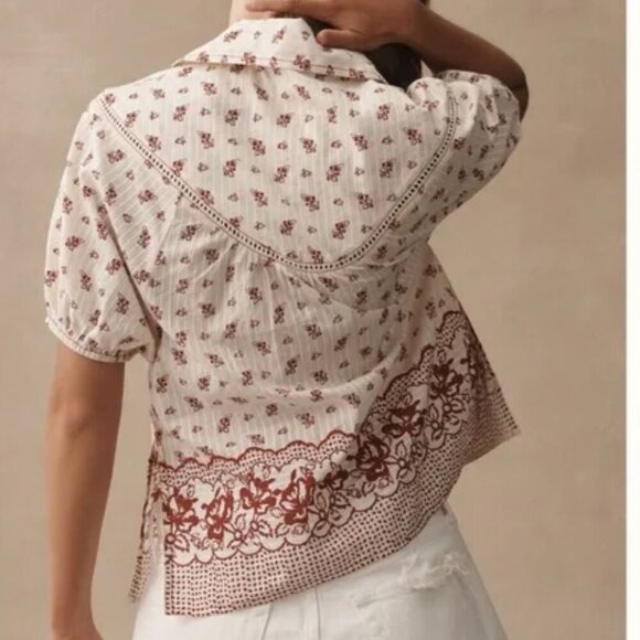 Anthropologie Pilcro Women’s Short Sleeve Popover Blouse Red/white XXS NWT - Picture 3 of 3